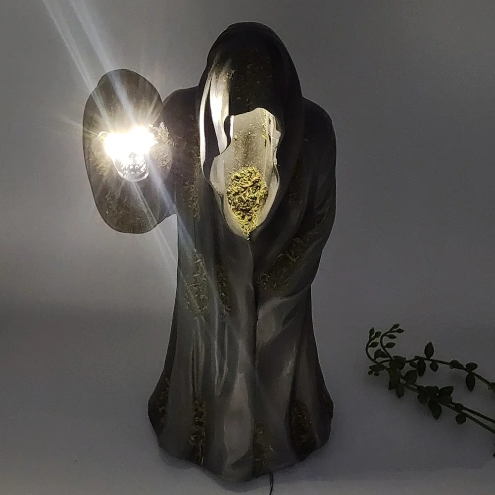 Martha Stewart Halloween Grim Reaper Figurine Gray Mossy Light Up Skull Gothic